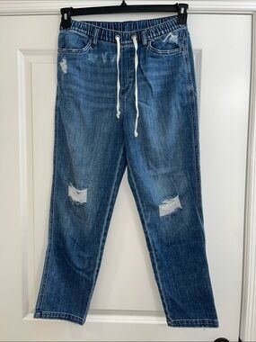 aerie Blue Distressed Relaxed Jeans with Drawstring Waist